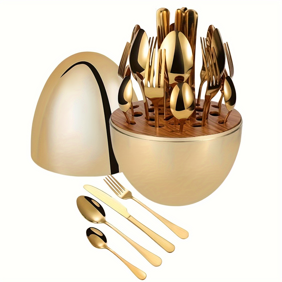 

24 Sets Of Cutlery, Stainless Steel Mood Egg Cutlery Spoon 24-piece Set Of Silver Egg Golden Egg Dazzle Egg Steak Cutlery