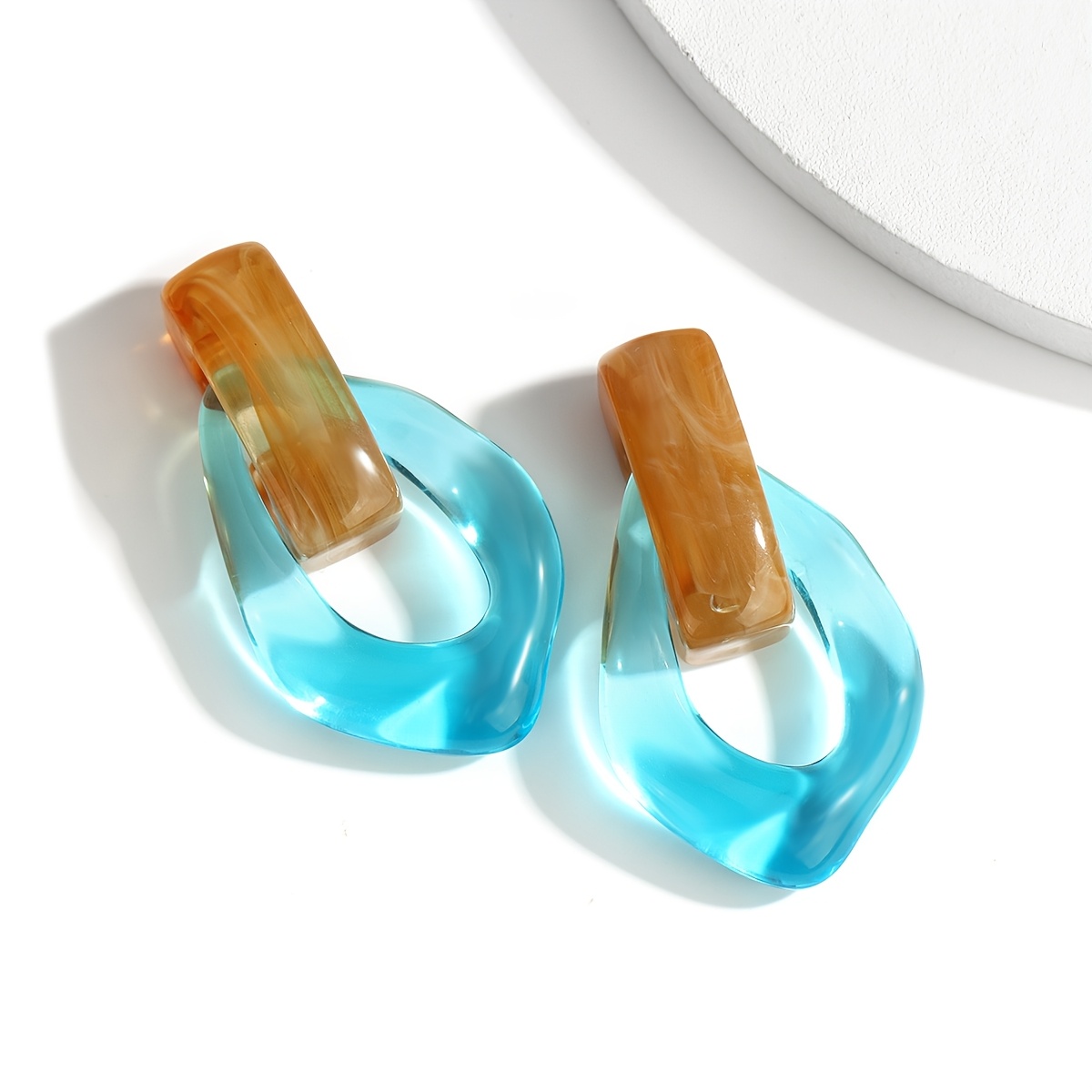 2pcs Vintage Acrylic Drop Earrings Set, Elegant Rhombus Design