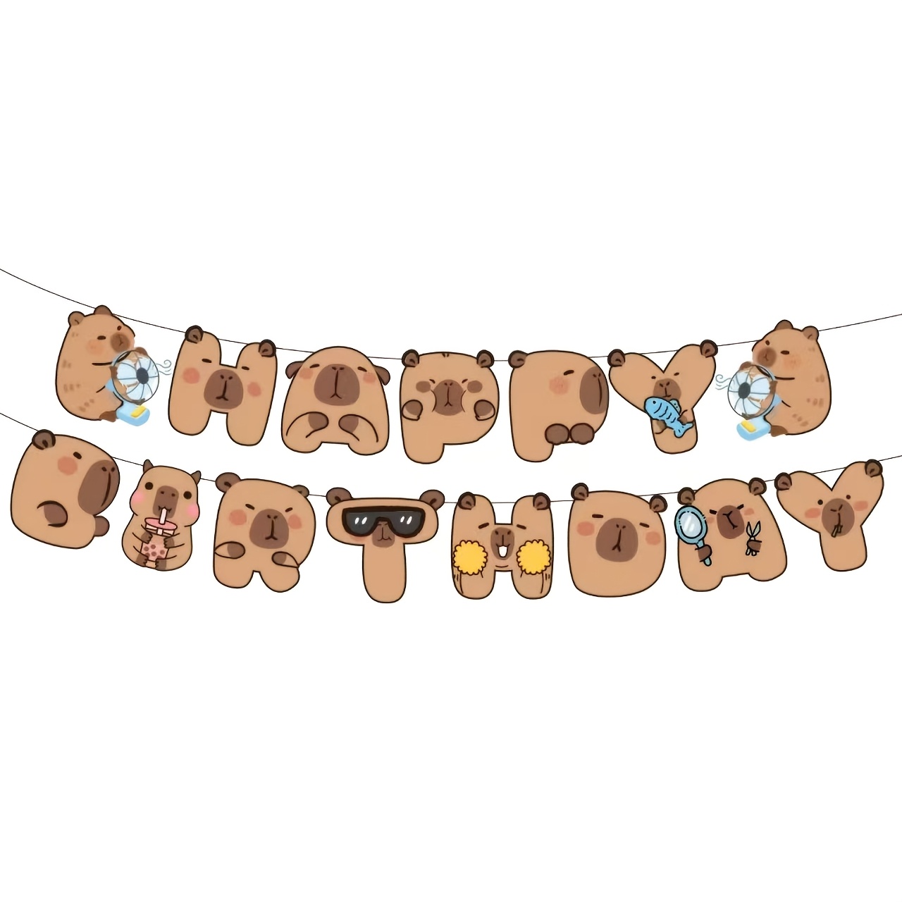 

[1pc Cartoon Capybara Birthday Banner] Cute Cartoon Capybara Celebration Banner, Paper Party Garland Decoration, Universal Holiday Theme, No Electricity Needed, For Party Supplies