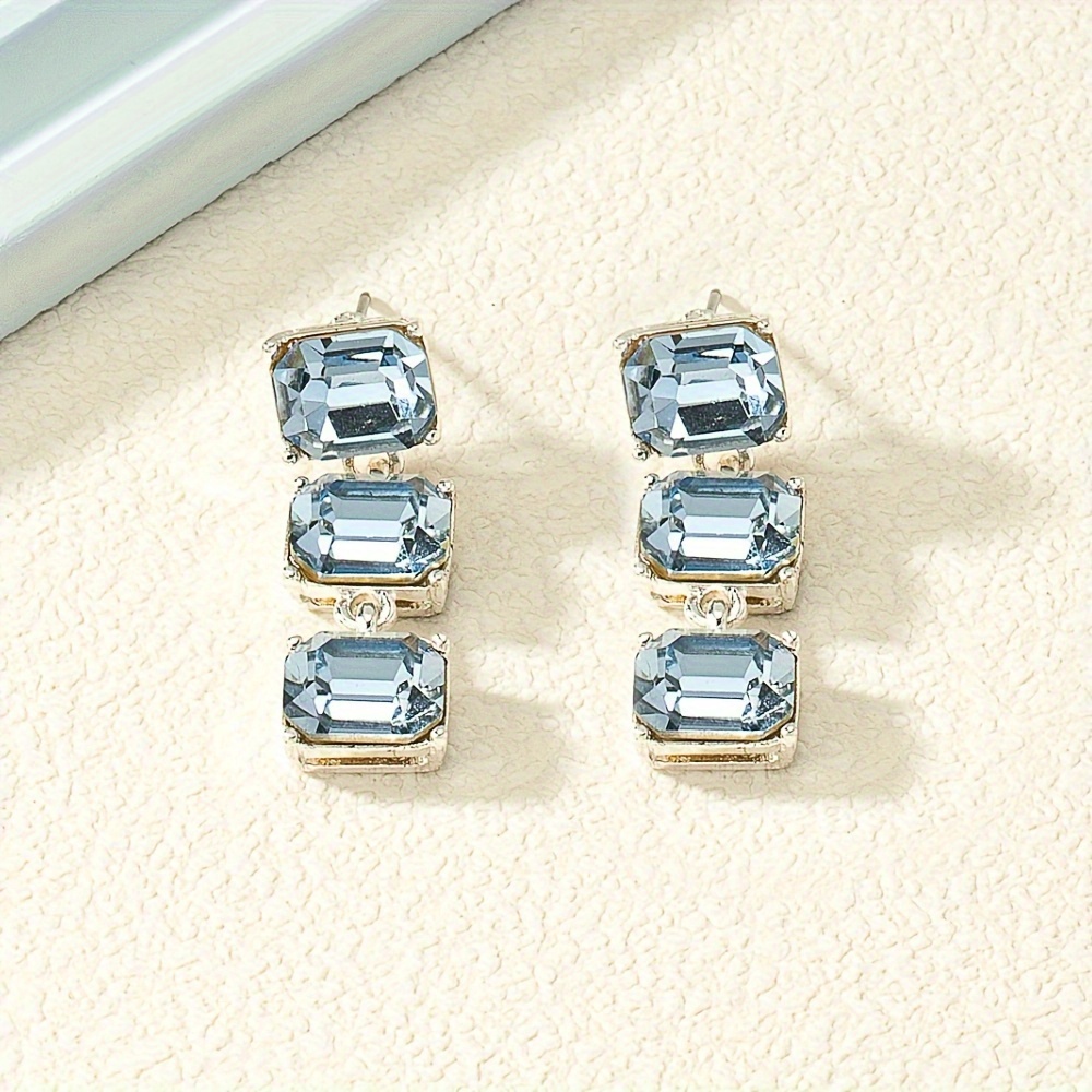 

Long Zirconia Earrings European And American Popular Jewelry Square Cubic Zirconia Sparkling Simple Earrings