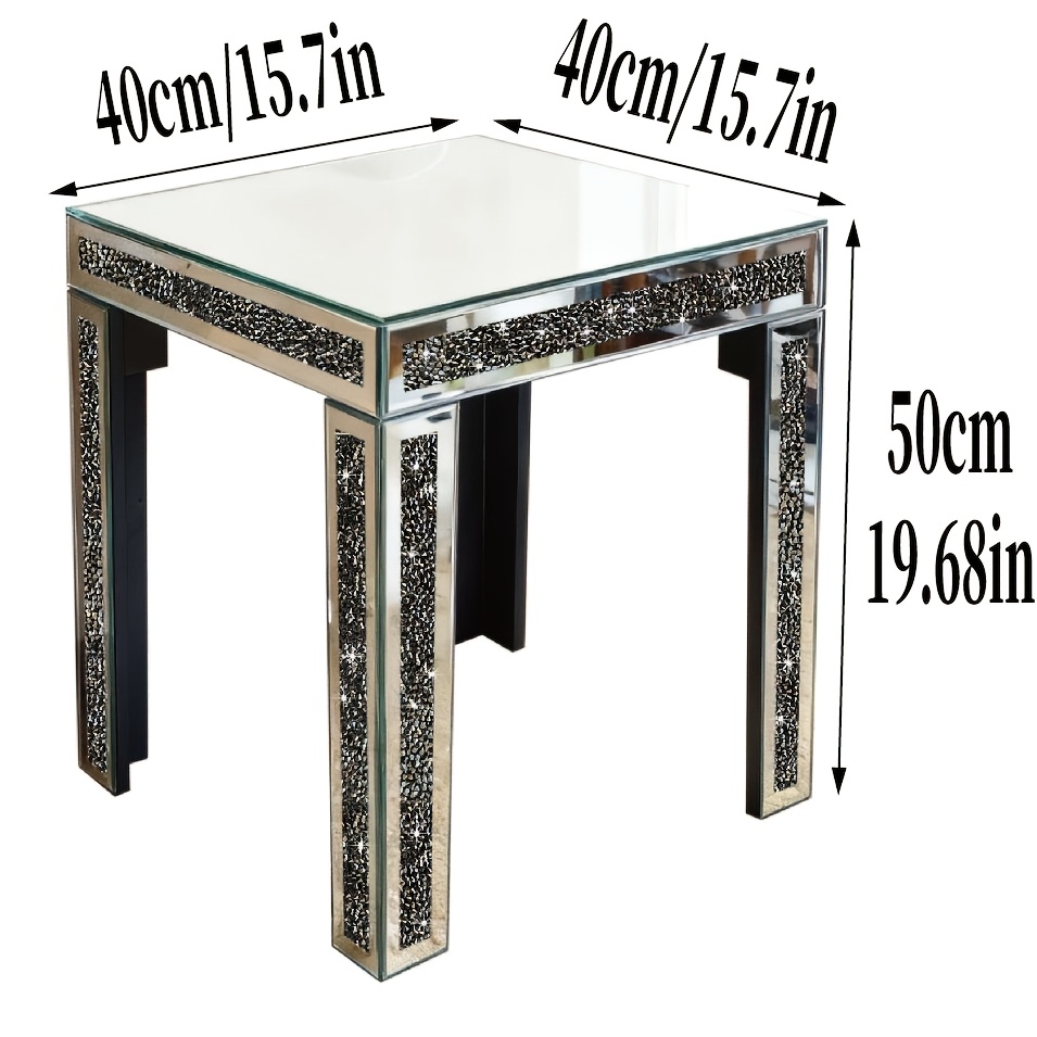 mirror narrow table small sofa sofa bedside table glass bedside cabinet light luxury mirror side table for bedroom living room black diamond trim modern easy corner table influencer living room decor
