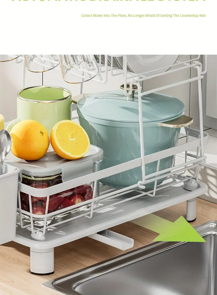2 tier dish drying rack with drain tray and swivel drip spout multifunctional kitchen countertop storage organizer metal and plastic cup holder and cutlery holder space saving plate rack for home and apartment use 1pc Product details 8