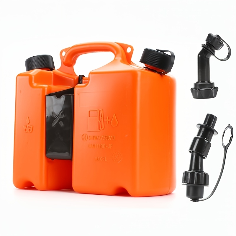 Image of 2-in-1 Combination Chainsaw Fuel Mixer Storage Can With Anti-spill Nozzle, 5l Fuel Can + 2l Chain , Includes 2 Nozzles/toolbox/fuel Bottle