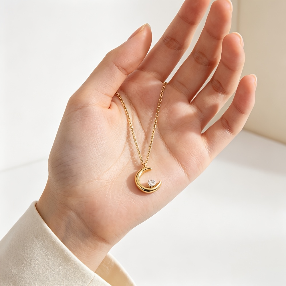 Korean Minimalist Stainless Steel Moon Pendant Necklace