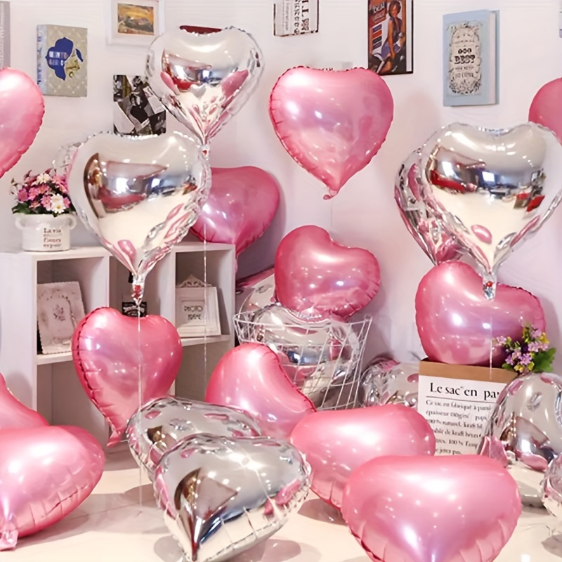 

24pcs Heart Balloon, Pink Love Decorative Balloons, Silver Heart Foil Balloons, Romantic Party Balloon, Wedding Balloon, Mother's Day Supplies Wedding Room Party Decorations