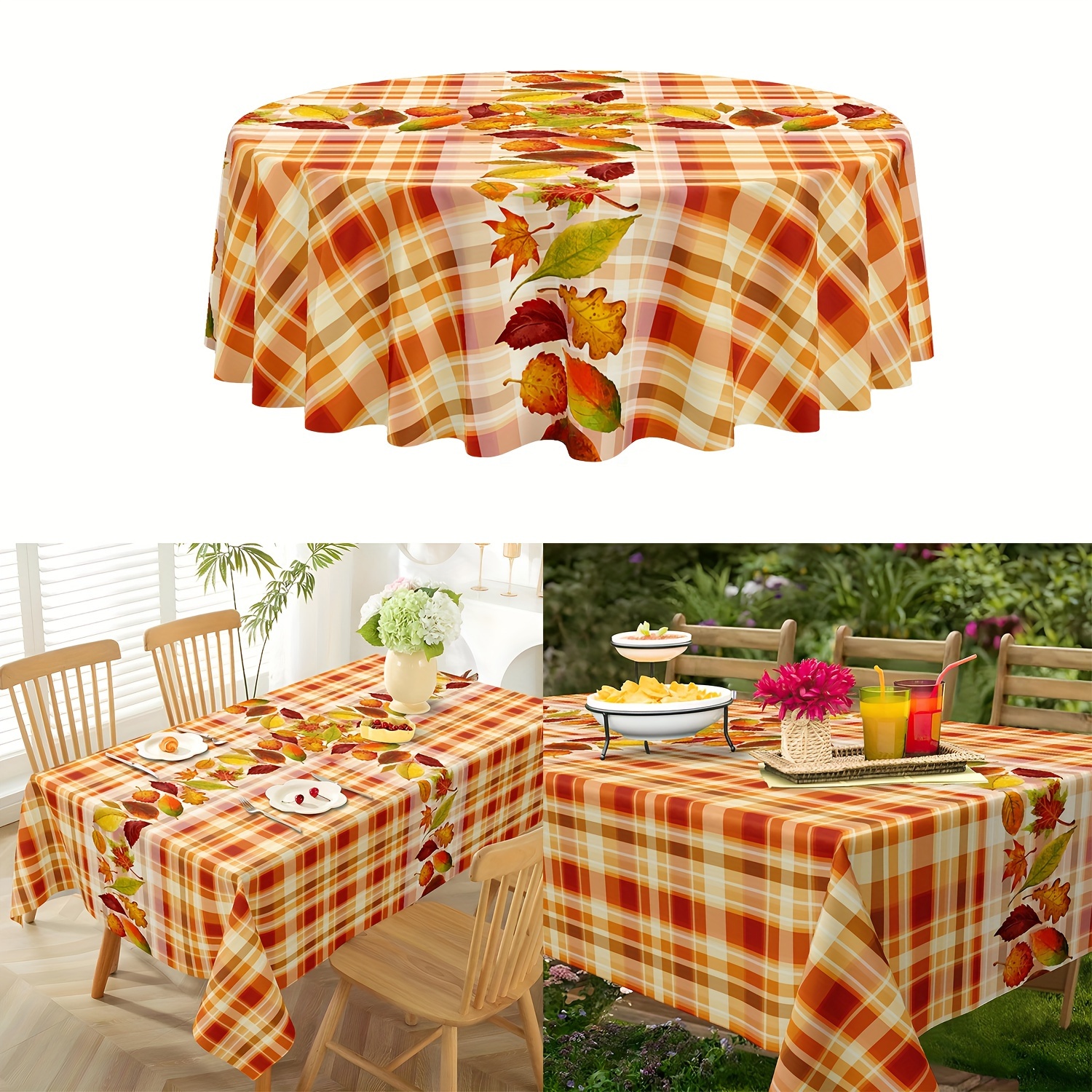 

1pc Vibrant Thanksgiving Fall Tablecloth, Rustic Farmhouse Plaid Maple Leaf Tablecloths Durable Indoor/outdoor Table Cover For Kitchen & Dining, Aesthetic Charm For Home Garden Decor