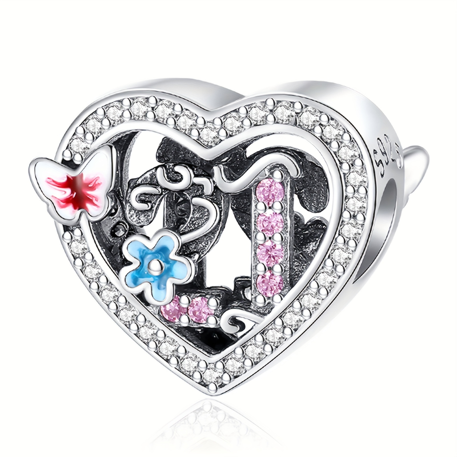 925 Silver Number Heart Charm for Bracelet & Necklace