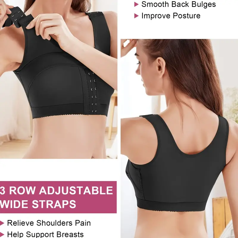 Adjustable Front Closure Bras for Women Post Bra Compression Tank Top  Shapewear Top No Underwire Push up Bras for