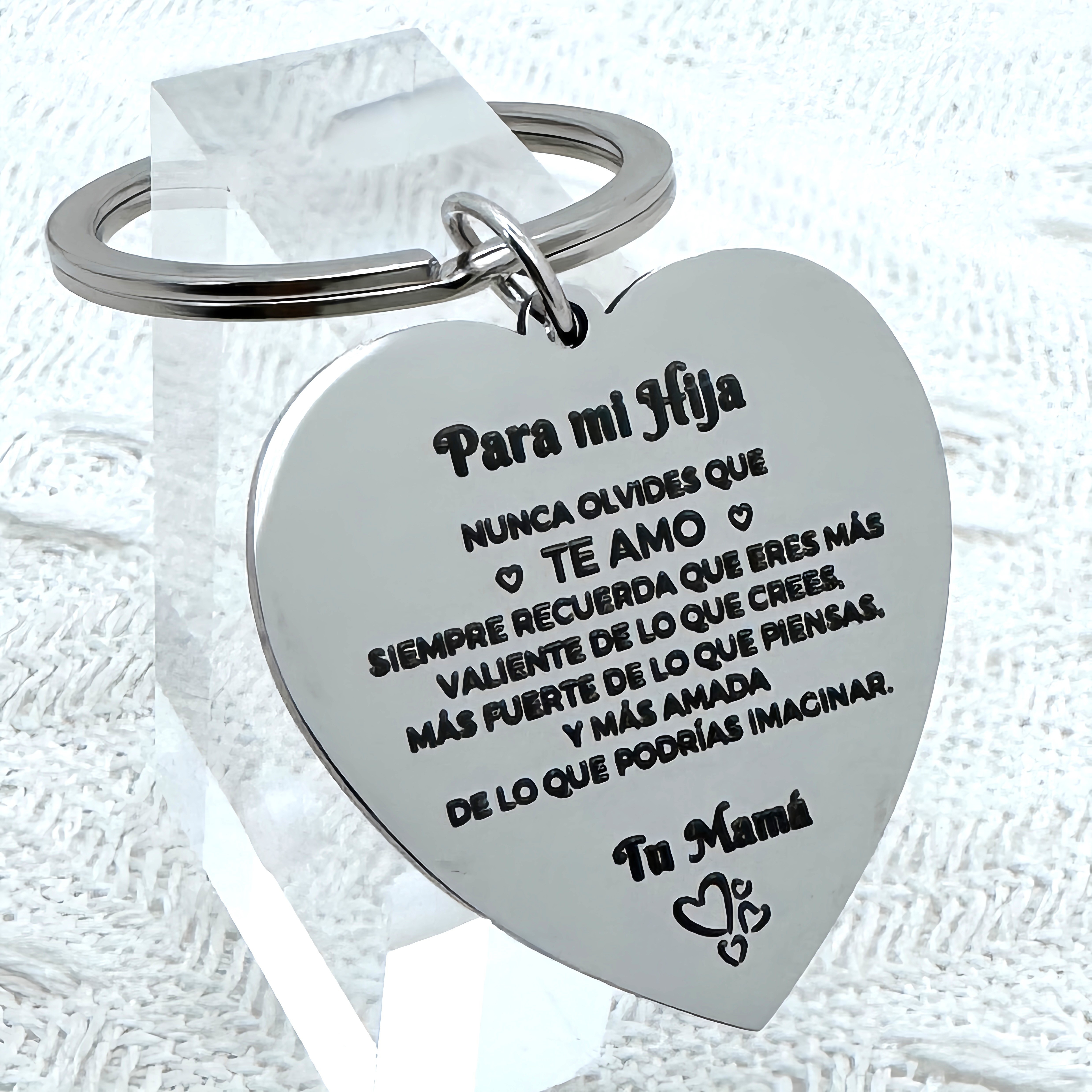 

Stainless Steel Inspirational Heart-shaped Keychain For Daughter With Engraved Motivational Message From Mom - Simple Metal Keyring, Family Gift For Day, Christmas & New Year