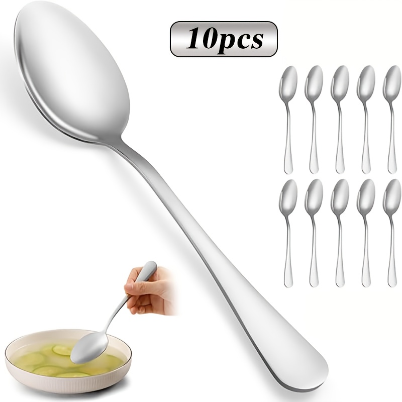 품목 사진 스테인리스 스푼 10pcs 세트, 20.5cm (8.07인치) 미러 폴리쉬, 식기세척기 사용 가능. 가정, 레스토랑, 파티, 야외 활동 등 다양한 식사 장소에 적합. 크리스마스, 할로윈, 부활절과 같은 휴일에 완벽