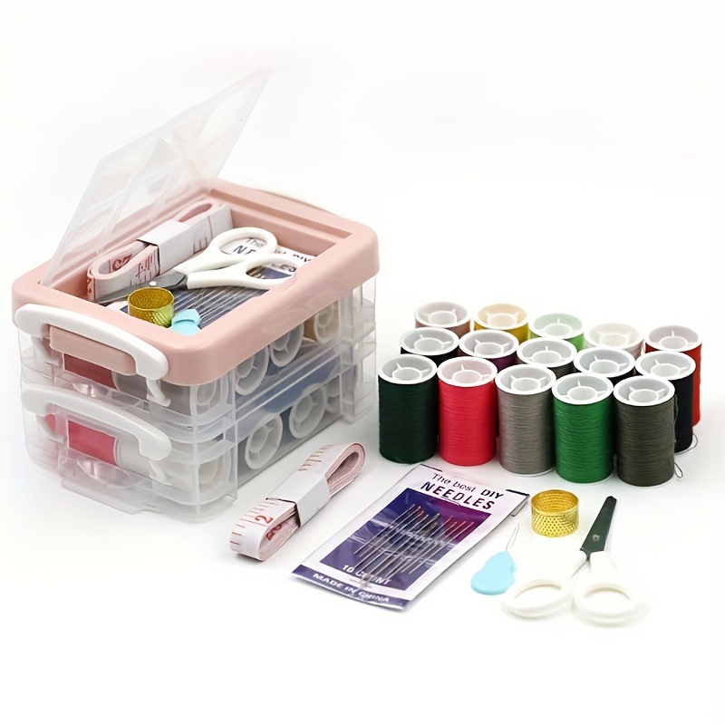 

1pc 3-layer Transparent Sewing Box With Complete Tool Set - Portable Fabric Craft Kit Including Scissors, , Needles, Buttons & More - Ideal For All Repairs & Diy Projects, Sewing Supplies Accessories