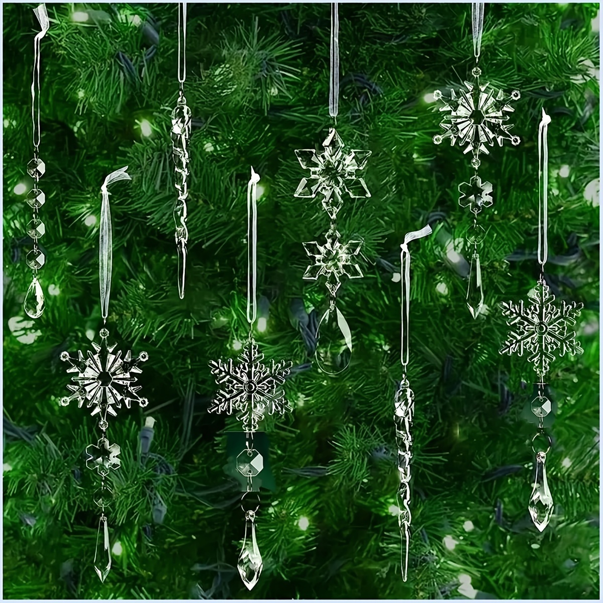 

15pcs Sparkling Crystal Snowflake Ornaments For Christmas Tree Decoration - Acrylic Hanging Drops For Winter Wonderland Party Supplies