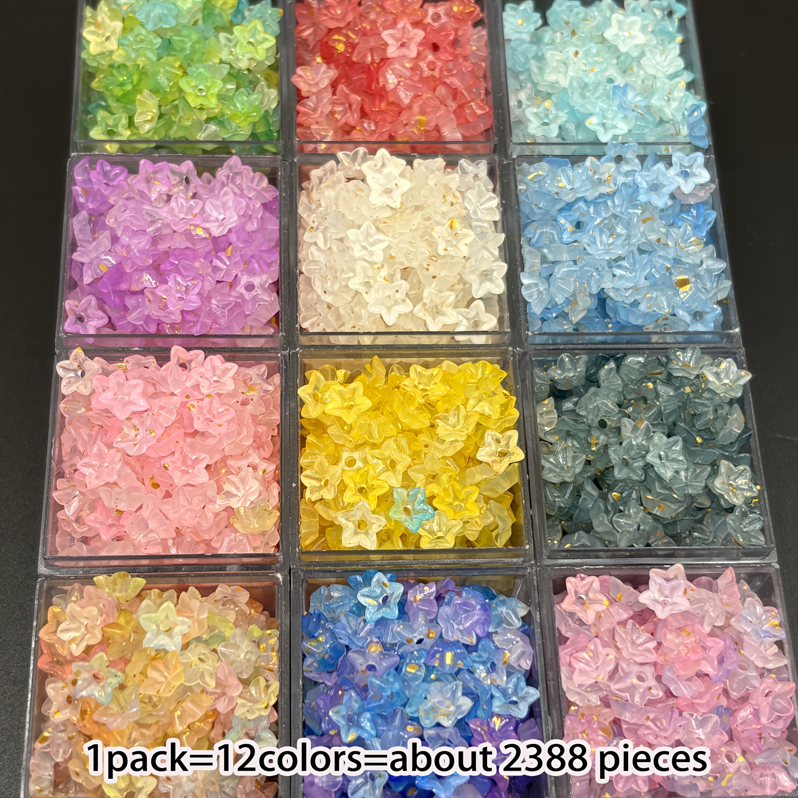 TEMU A Set Of 2388 Colorful 6.2mm Five-petal Acrylic Beads In 12 Colors, Suitable For Jewelry Making, Clothing Additions, And Art Supplies - Perfect