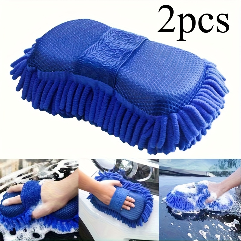 E-shop 2 Stück Blaue Faser Auto Waschhandtuch mit integrierten Schaumstoffabdeckungen - Robuster Segeltuchstoff, ergonomisches Design für sanftes,