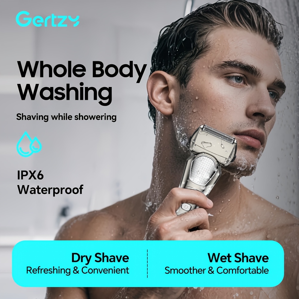 a perfect waterproof electric shaver for men as a gift suitable for   dry and wet use with adjustable gear and   display it features a   up sideburns blade design on the back and is a holiday gift Product details 2