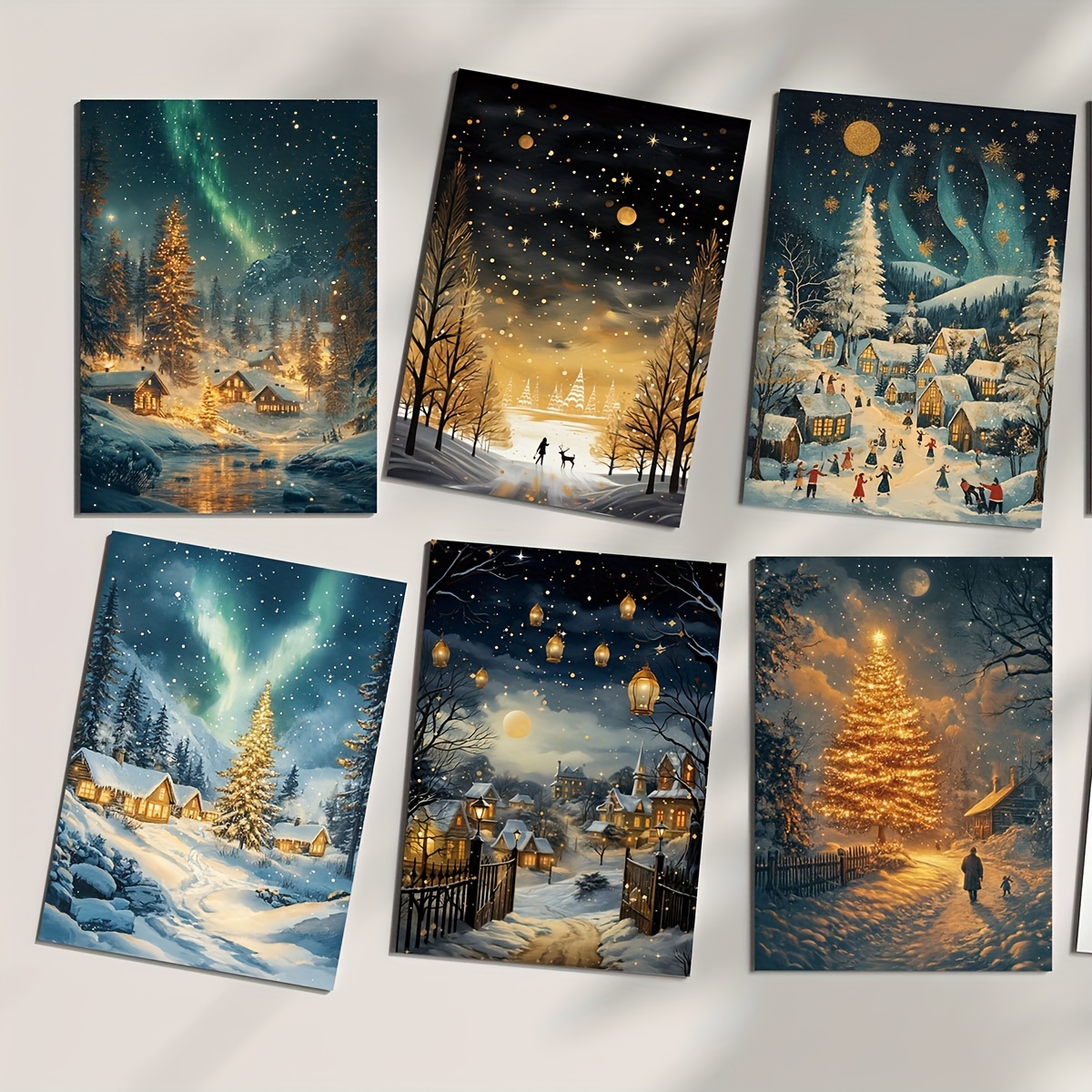 

Ensemble de 6 Cartes de Vœux de Noël avec Enveloppes - Pop-Up de Neige d'Hiver & Aurore, Parfaits pour les Vœux de Fête & Cadeaux