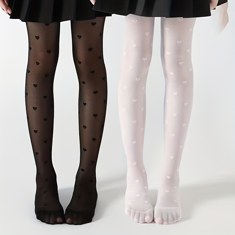 set of 2 sheer tights with heart patterns sweet and elegant each decorated with delicate   designs adds a   and cute touch   with dresses skirts or cute outfits made from soft and breathable sheer fabric
