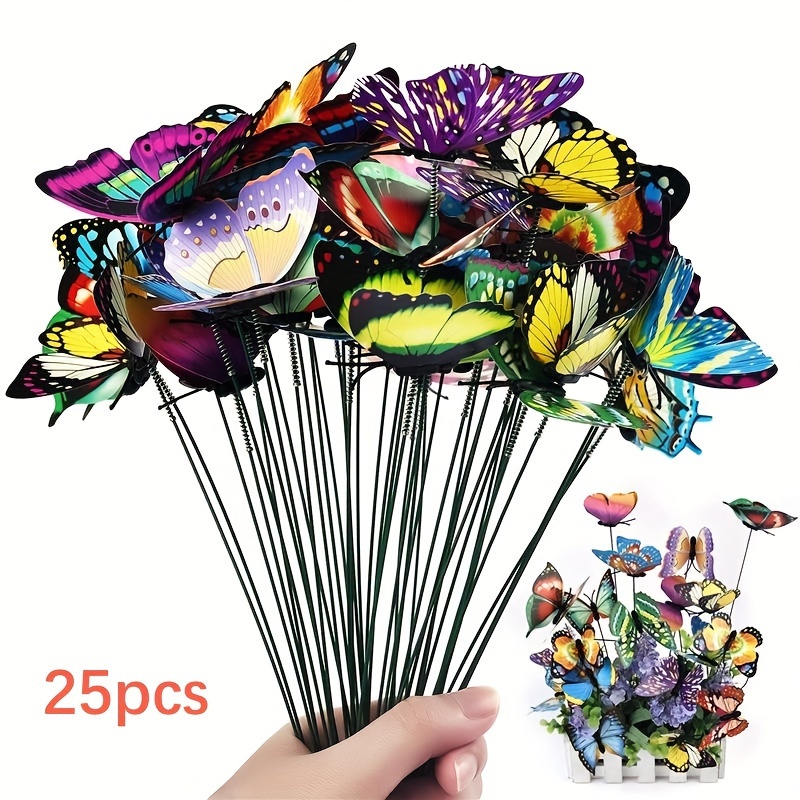 Image of 25pcs Butterflies Garden Yard Planter Colorful Whimsical Stakes Decoracion Outdoor Decor Flower Pots Decoration
