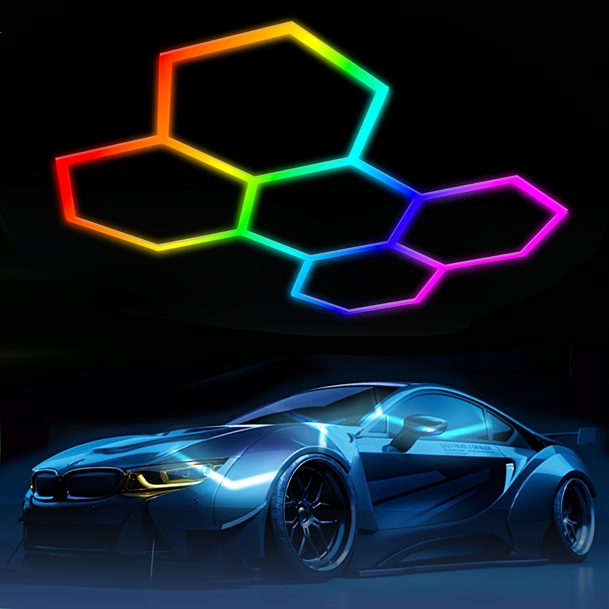 Image of 5 Pack Hexagon Led Ceiling Light Colorful Rgb Lighting For Garage Light, 200w 30000lm Ceiling Light Lighting, -saving Game Room Entertainment Room Lighting, Suitable For Garages, , , Auto Beauty Shops