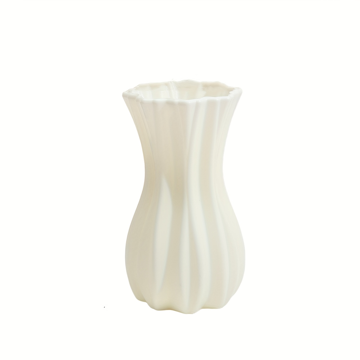 Image of Geometric Wave-design Plastic Vase - Elegant Cylindrical Decorative Flower Pot For Living Room & Dining Table Centerpiece, Holds Water For , No Electricity Needed