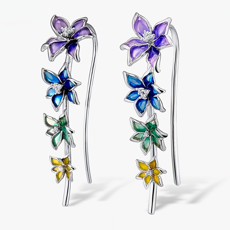 E-shop Schicke Clip-On Ohrringe mit Emailleblumen und kubischen synthetischen Zirkonia, für Damen zum täglichen Tragen, zu Partys oder als Geschenk.
