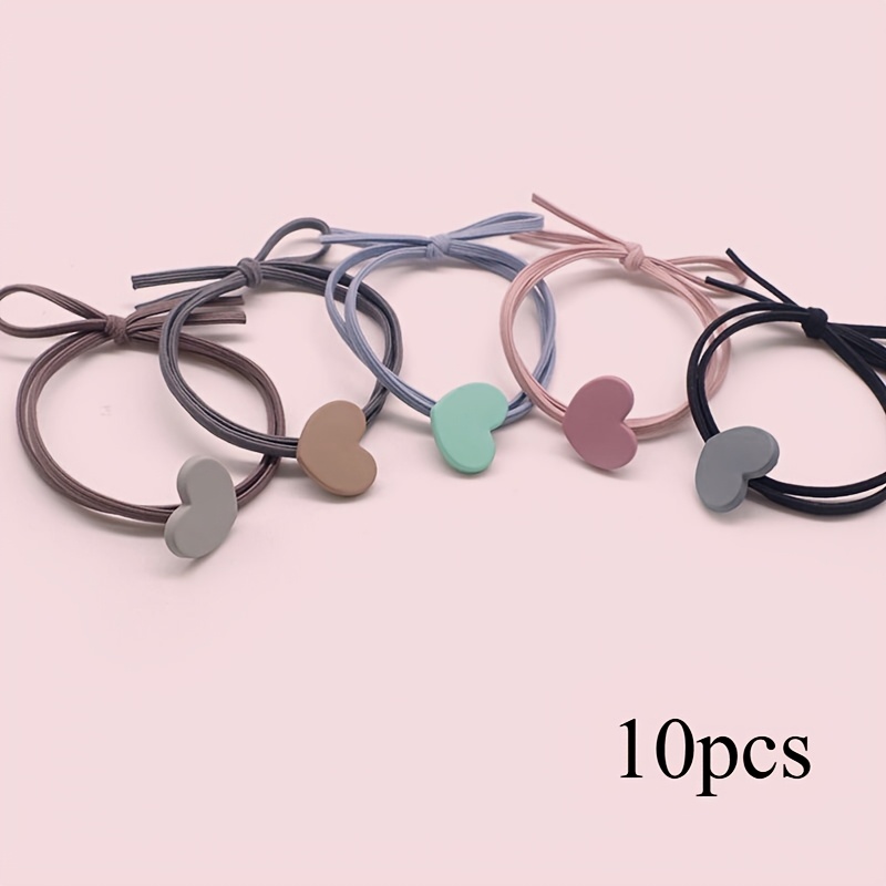 TEMU 10pcs Versione Coreana di Cordino per Capelli , Fascia con Lacci, San Valentino, , Decorazione a Forma di Cuore, Fascia per Capelli in Gomma ad