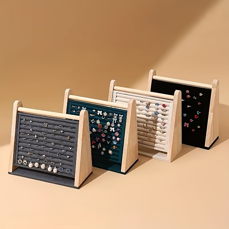 

1pc Vertical Wooden Ring Holder, Jewelry Display Rack, Jewelry Storage Plate, Earrings Display Plate, Jewelry Organizer, Vanity Organizer, Storage And Organization