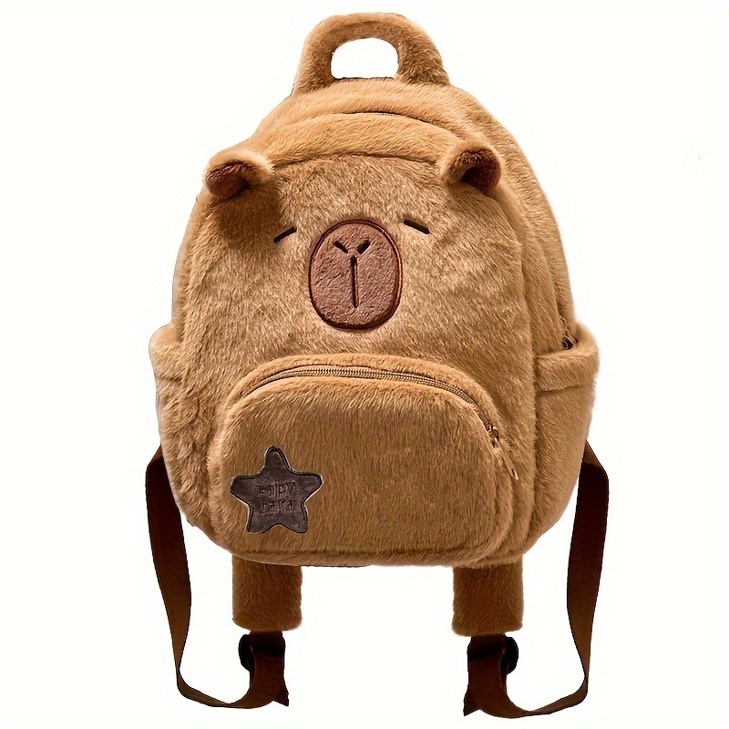 TEMU Cute Capybara Plush Dolphin Backpack, Casual Cartoon Fashion Bag, Adjustable Strap, Zipper Closure, Polyester Lining, Lightweight, ,