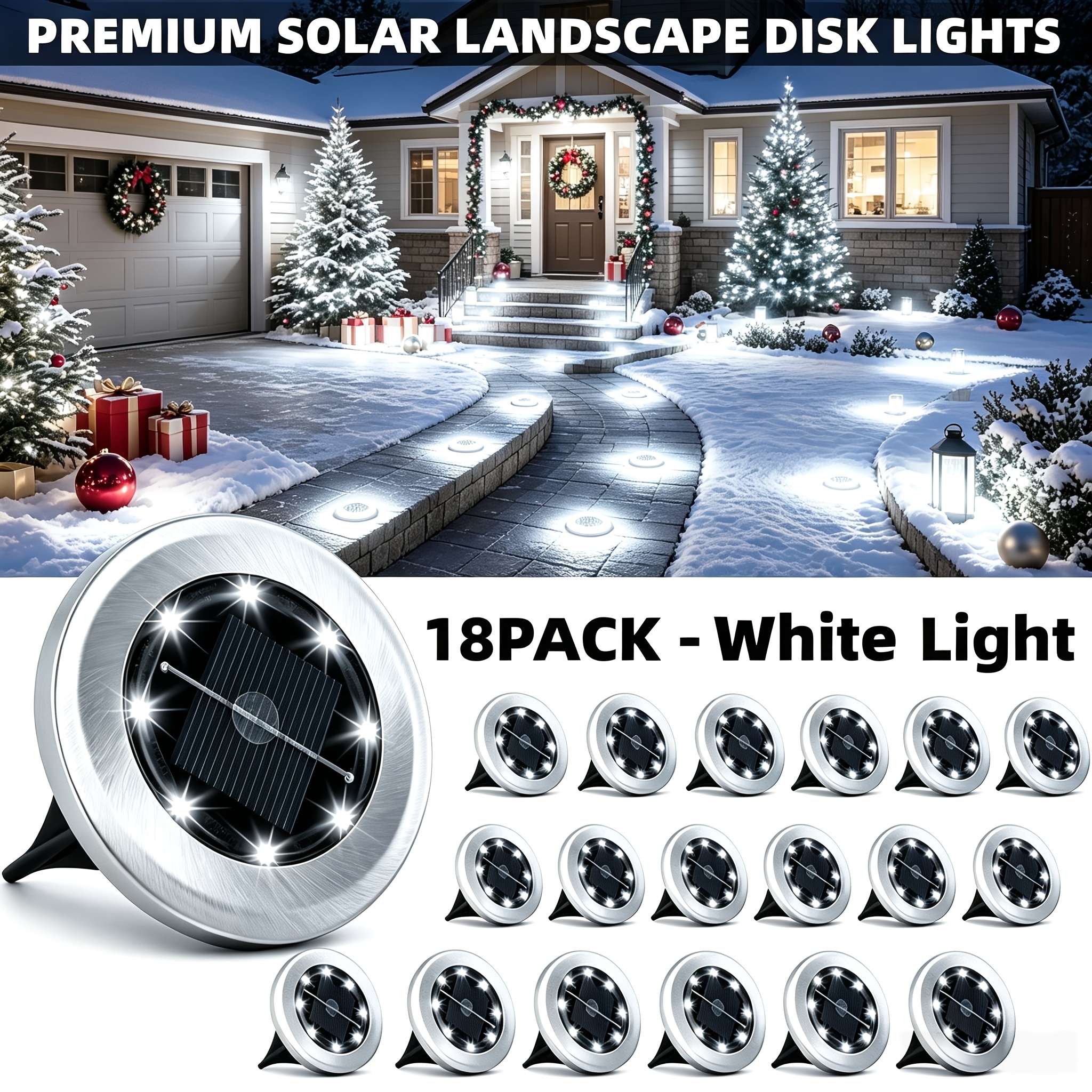 TEMU Lot de 18/12 lampes solaires enterrées d'extérieur, 144/96 LED, petites lampes solaires enterrées d'extérieur en acier inoxydable, lampe solaire