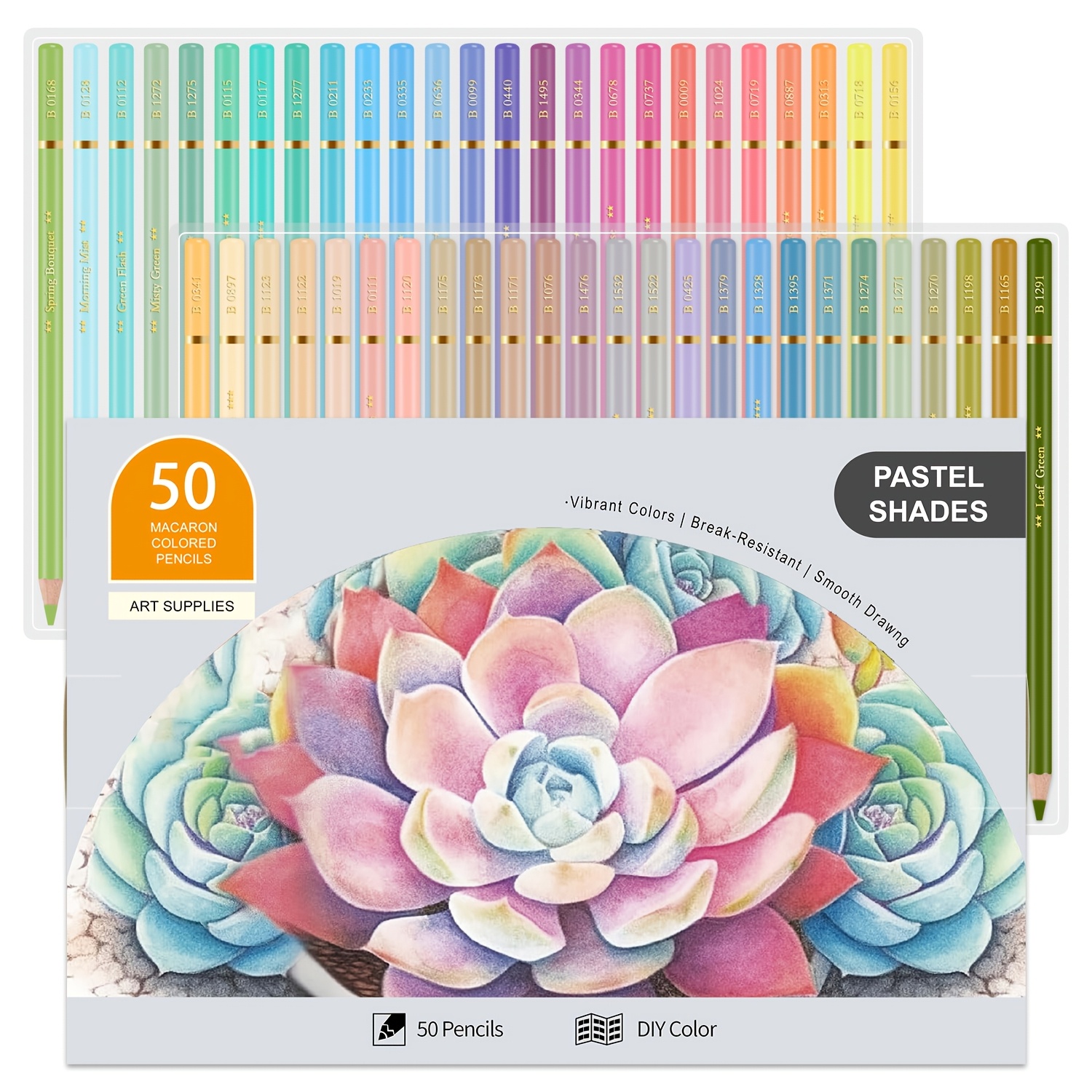 Image of 50-color Macaron Pastel Colored Pencils With Pre- - Blending & Shading Pencils Suitable For Drawing, Sketching, Layering - & Hobbyist Coloring, Pastel Colors (50-count)