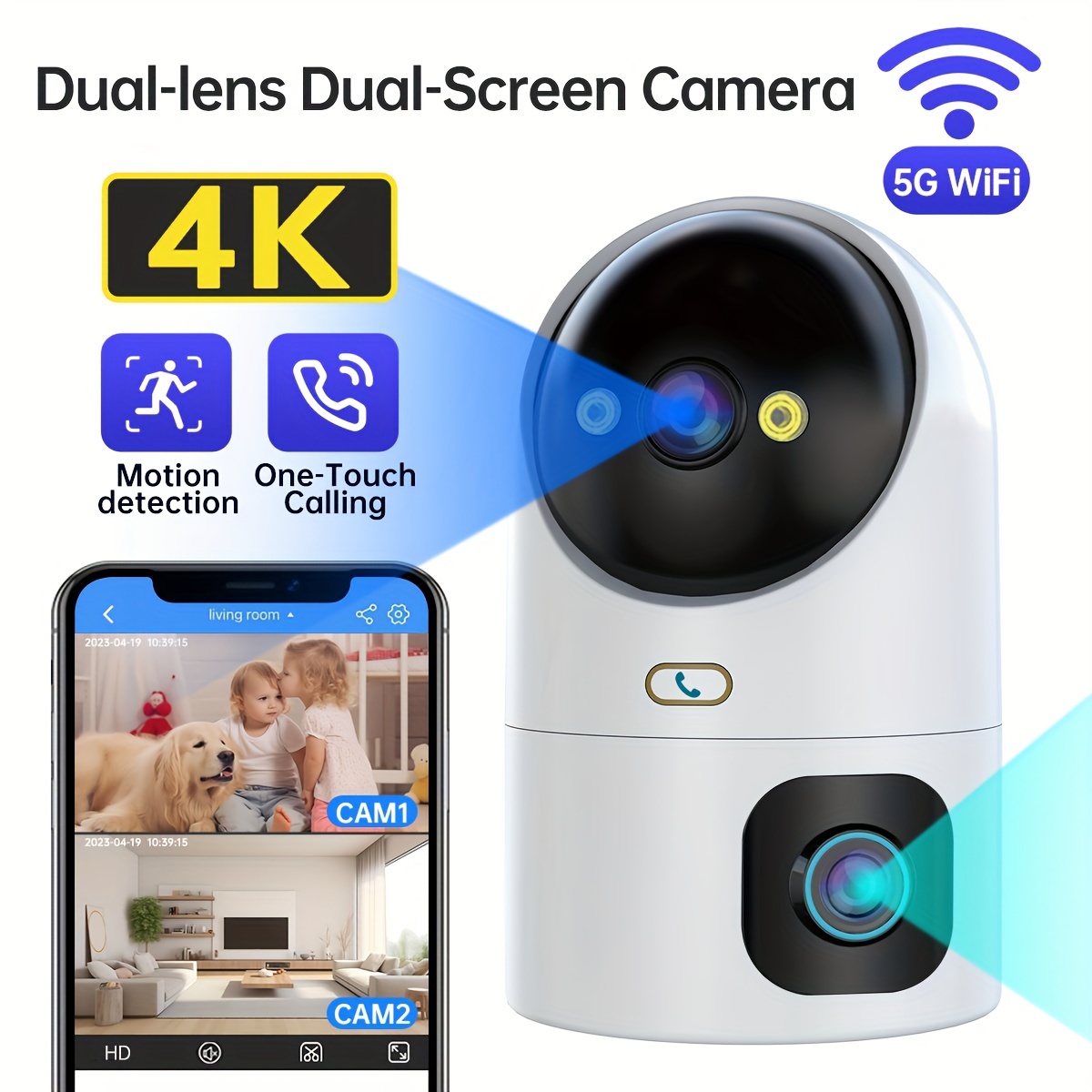 

4k Fhd Ptz Wireless Ip Camera 5g Wifi Dual Lens Dual Screen Camera Automatic Tracking Baby Care Day And Night Full Color Sound And Light Alert Voice Warning Monitor Street Security Camera