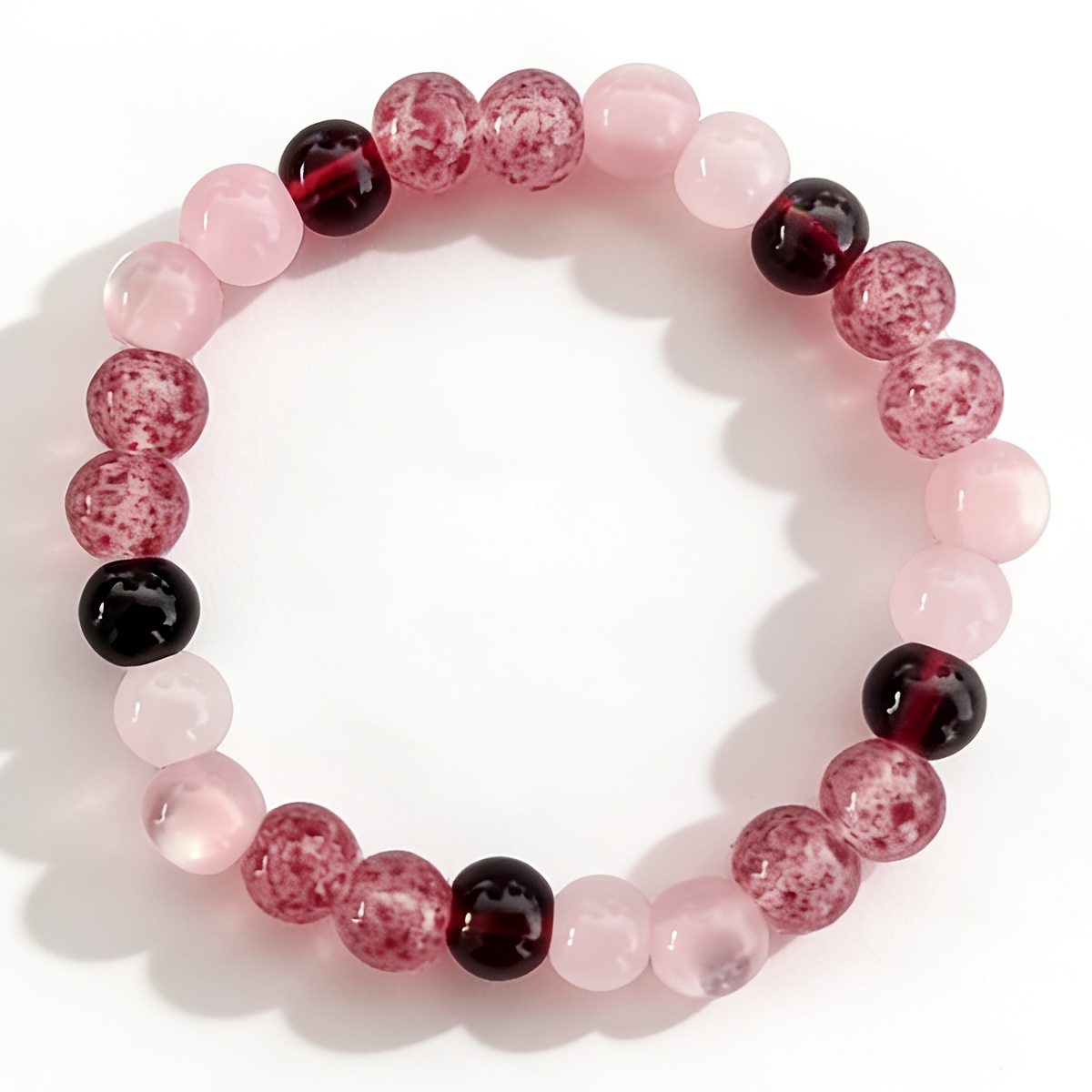 1pc Pink Heart Bracelet For Women - Rose And Red Pattern Beads, Attracts Love, Luck, And Positive, Marble Pink To Magenta Accessory, Valentine's Day And Anniversary Gift
