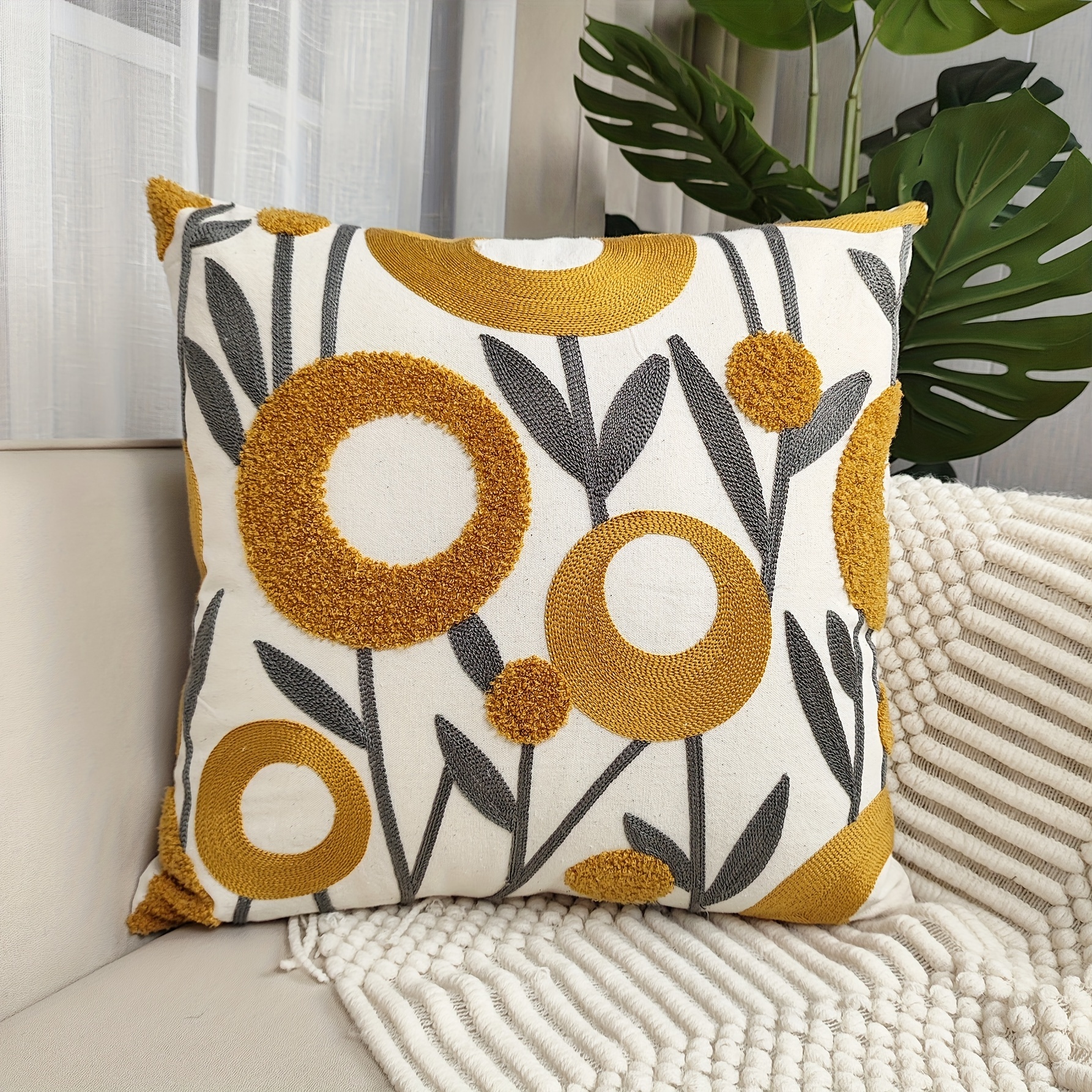

1pc/embroidered Pillowcase Without Core, Square Nordic Style Sofa Cushion, Living Room Pillow