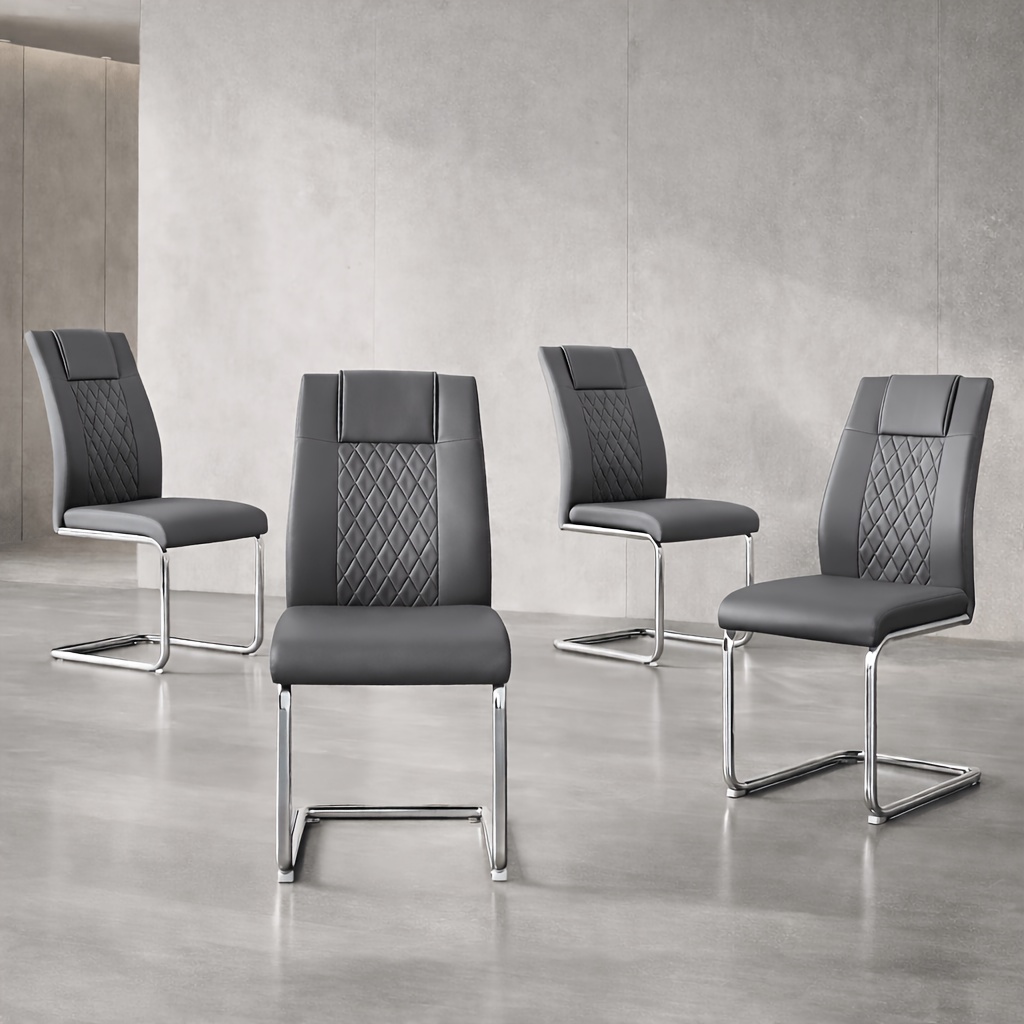 Modern PU Leather Dining Chairs Set of 4 - Light Gray/Dark Gray Suitable for Kitchen, Living Room & Dining Room, Foam Cushioned Seats, Cantilever Base with Anti-Slip Footpads, PVC-Coated Faux Leather Armless Chairs, Easy Assembly