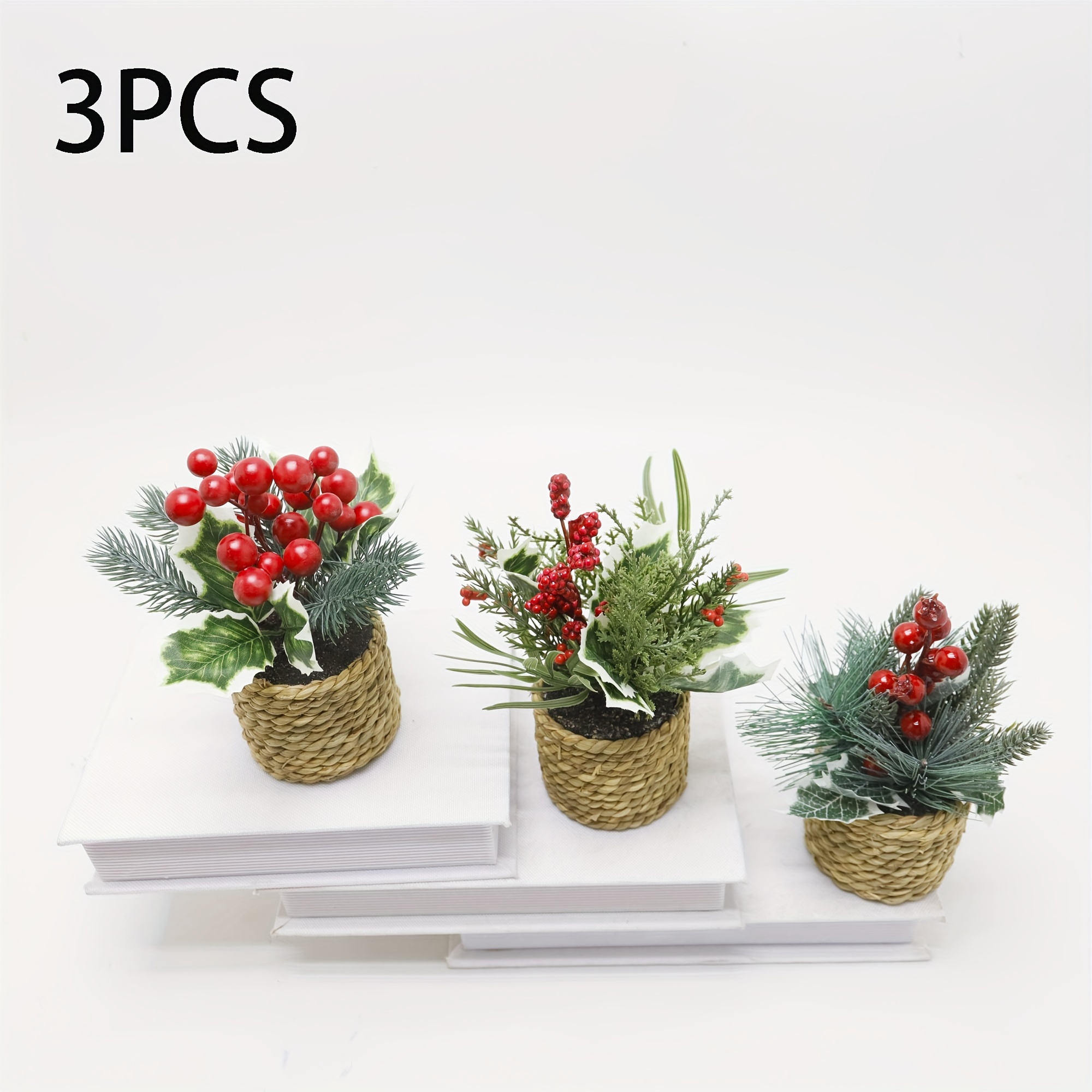 

3pcs Christmas Potted Set Red & And - For , , Bedroom Decor | For Parties & Weddings