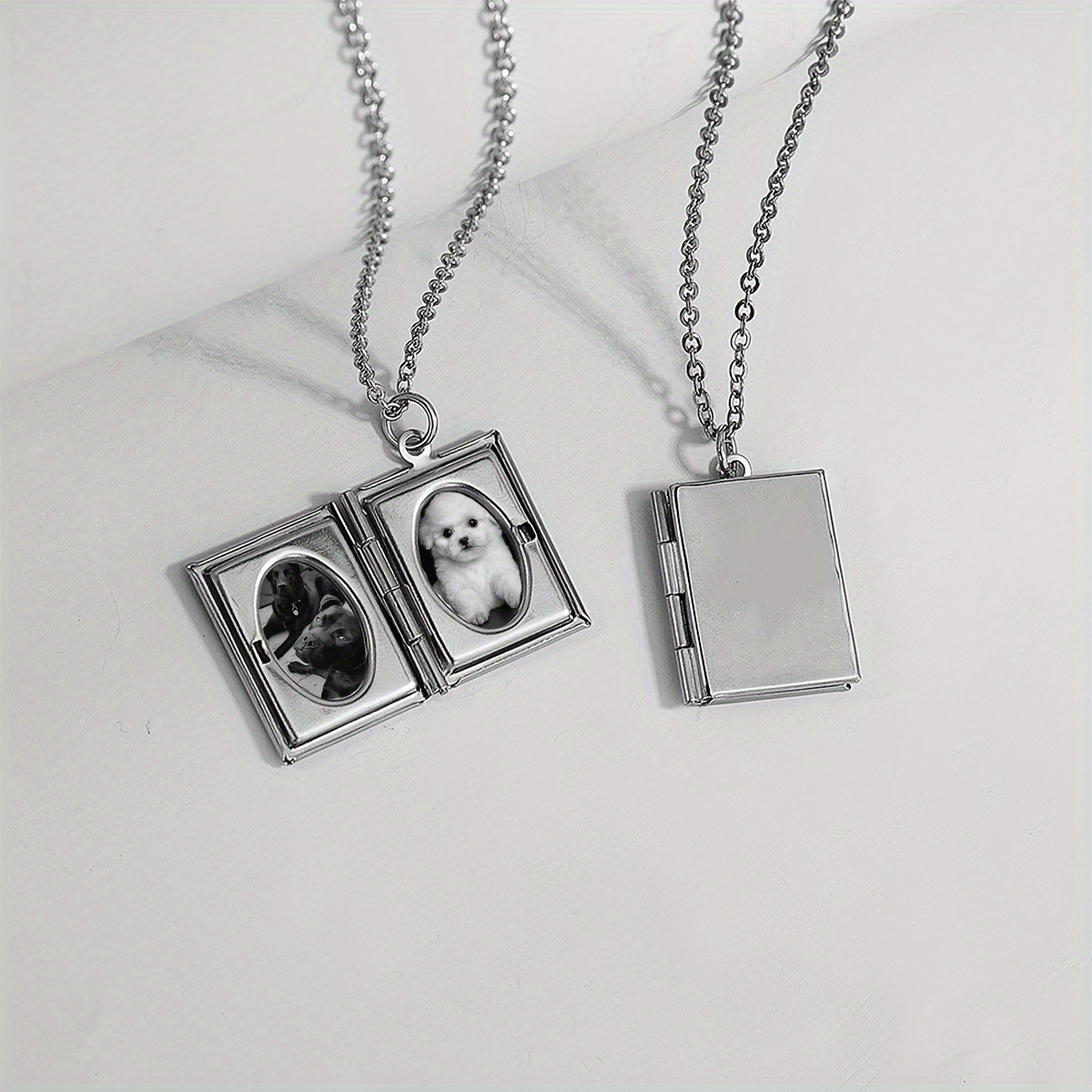 Personalized Double Photo Rectangle Necklace