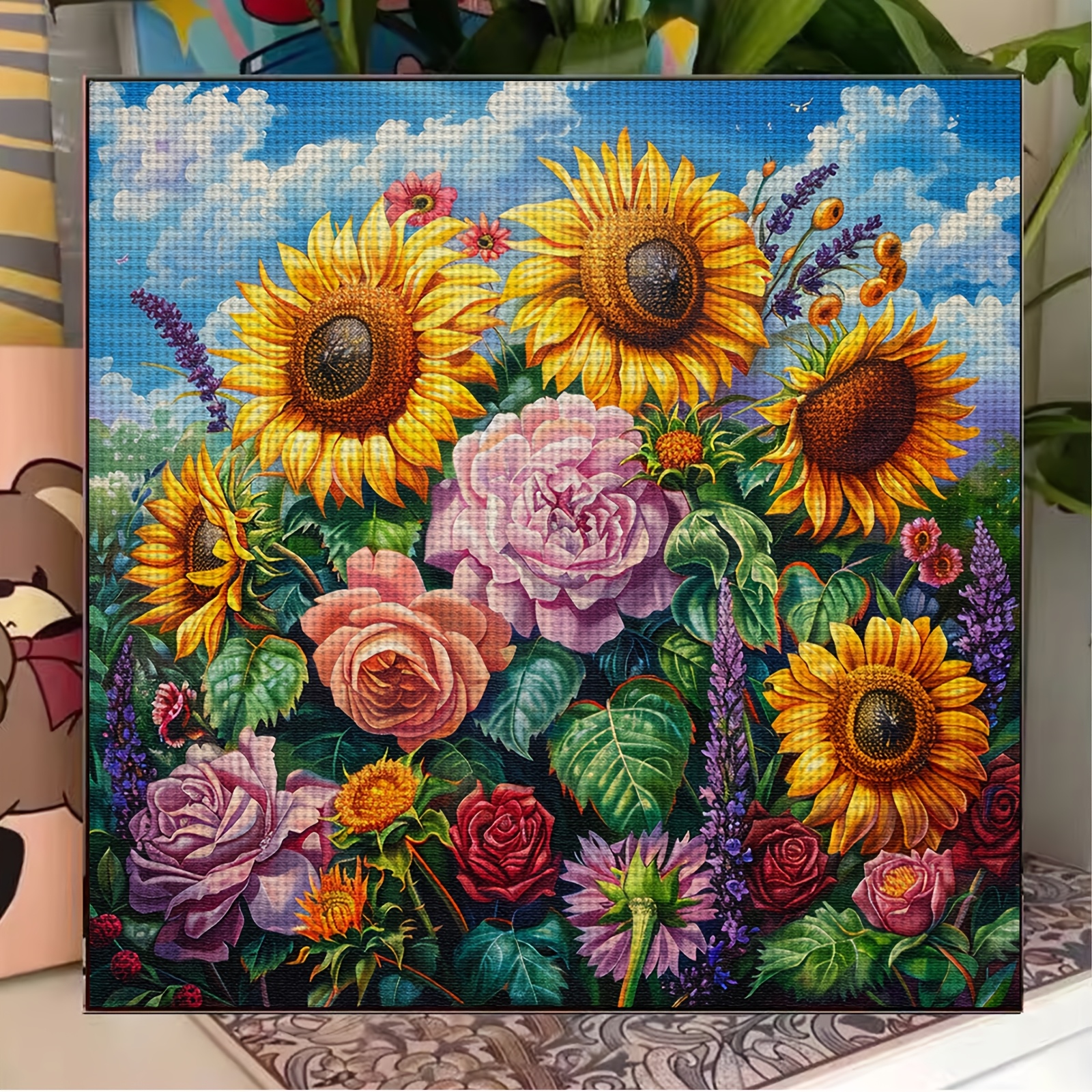 Complete DIY Cross-Stitch Embroidery Kit for Sunflowers & Multicolor Flowers