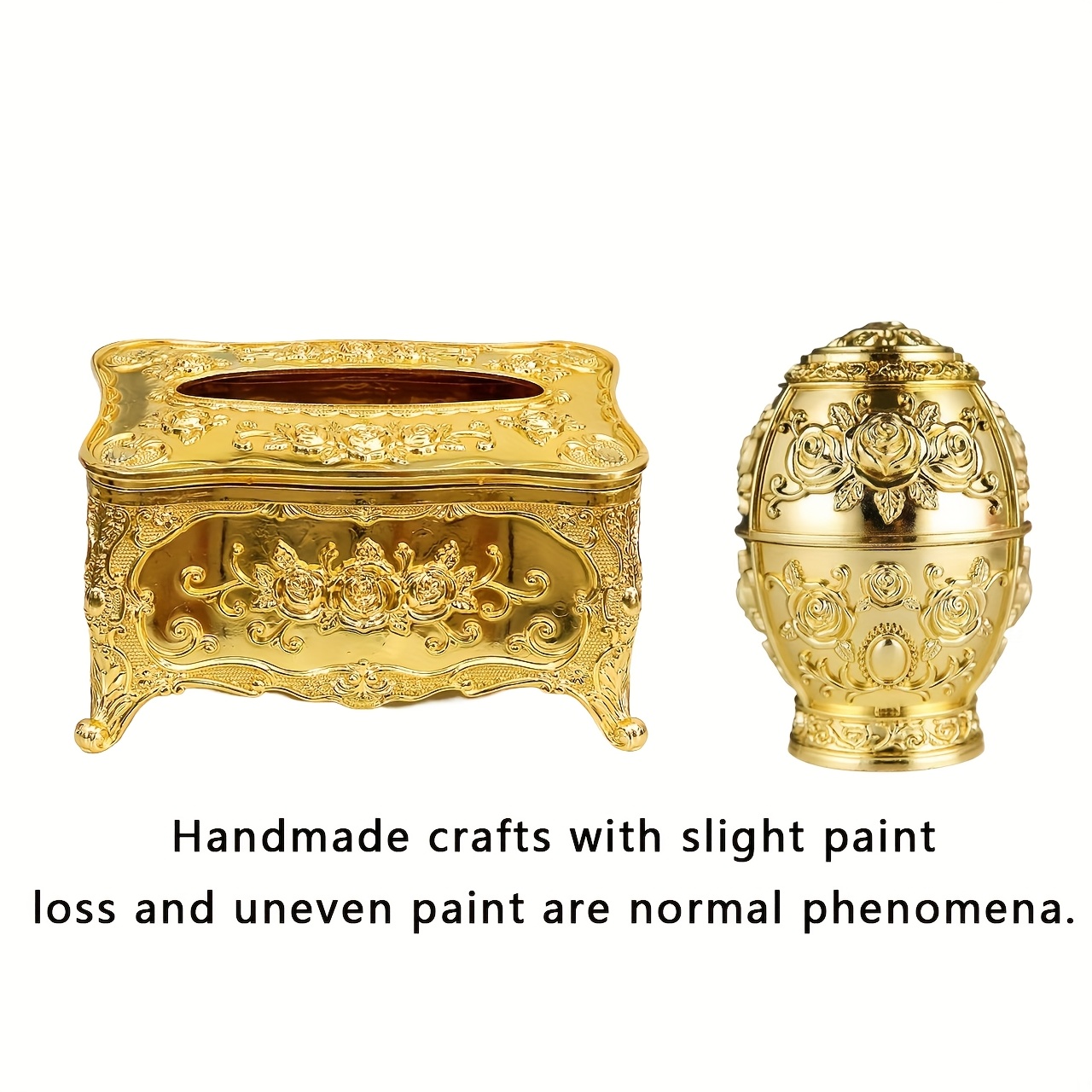 Image of 2pcs (tissue Box+toothpick Tube) Elegant Golden Tissue Box Toothbridge Tube Set - Rectangular, Embossed Napkin Holder, Suitable For Bathroom, Living Room, Ktv, And Hotel Decoration