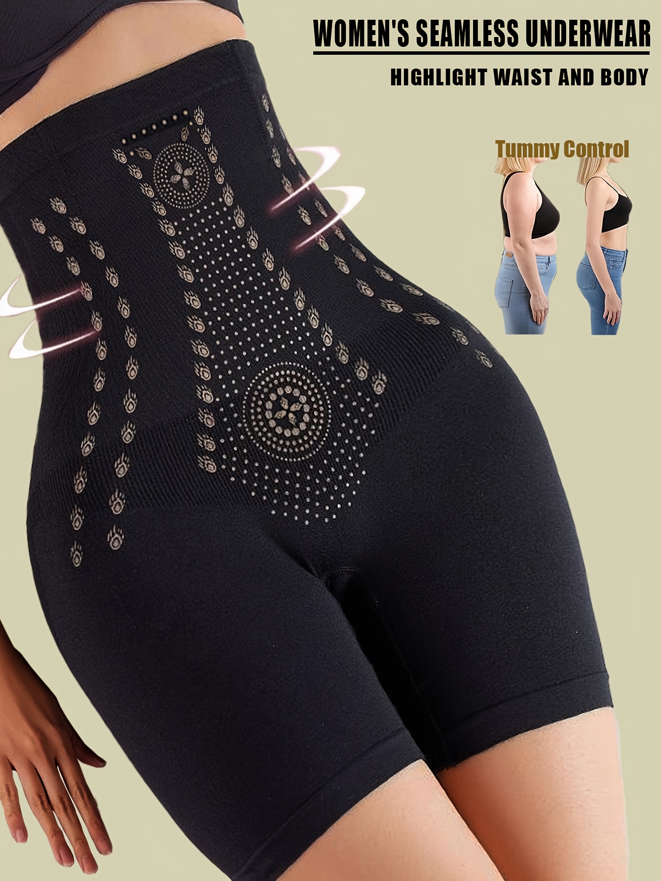 1pc High Waist Tummy Control Panties - Elegant Seamless Waist Trainer with Butt Lifter, Sheath Briefs for Women, Flat Belly & Hip Support, Black with Golden Accents, Tummy Control Shapewear, Sleek Design, Comfortable Fit