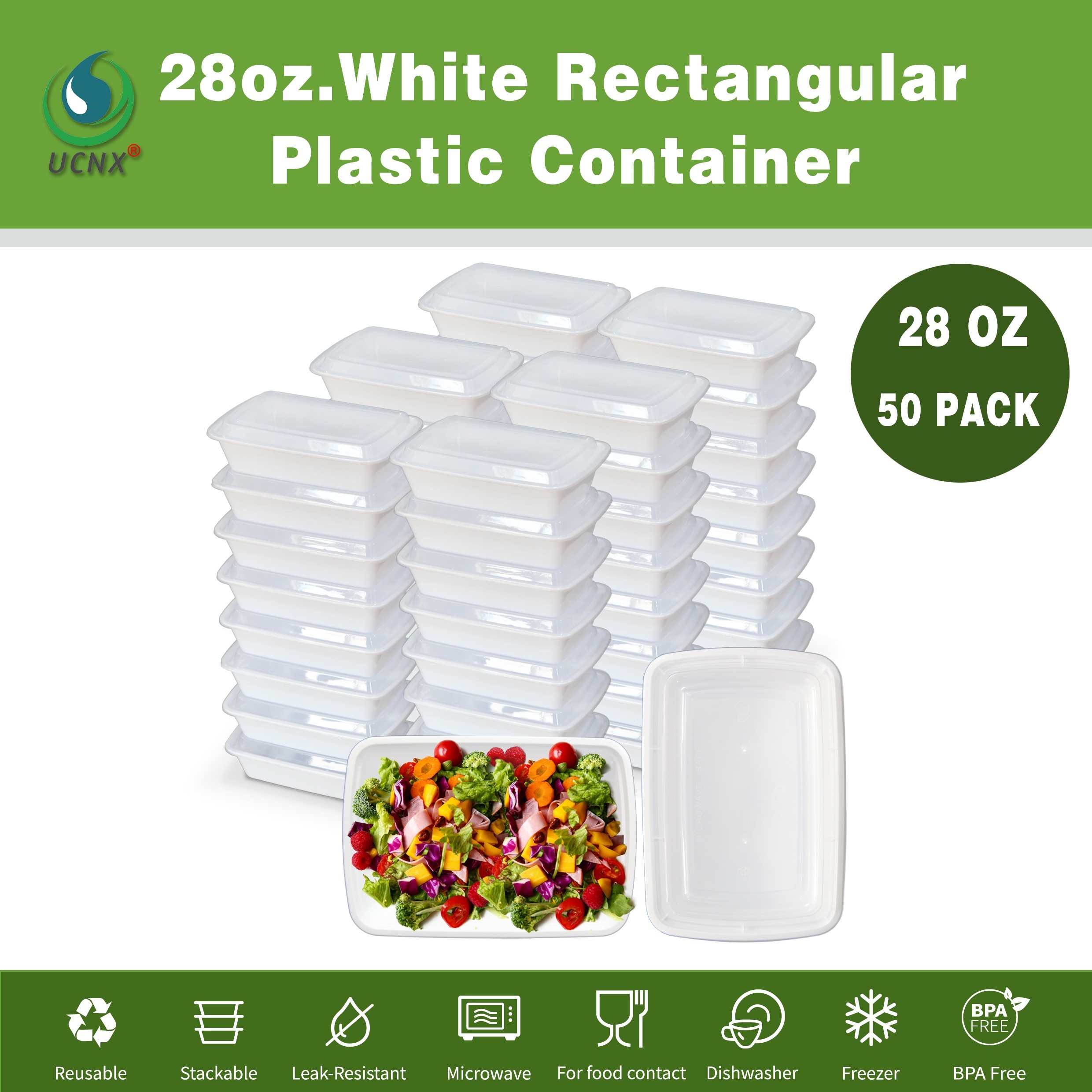 

50pack 28 Oz Rectangular - Container, Plastic , Disposable Container, , -, Bpa-free, & Dishwasher & Safe, , Day, Christmas, Halloween