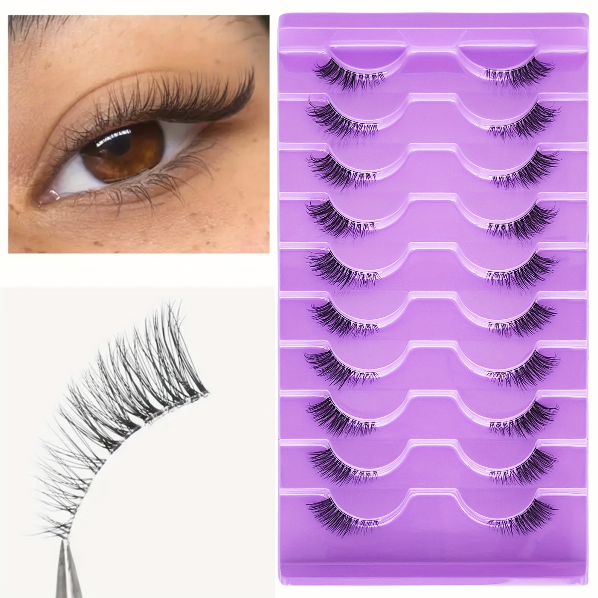 

10 Pairs Wispy Half Lashes - , Clear Band, Hypoallergenic & Comfortable For , Dates & Parties