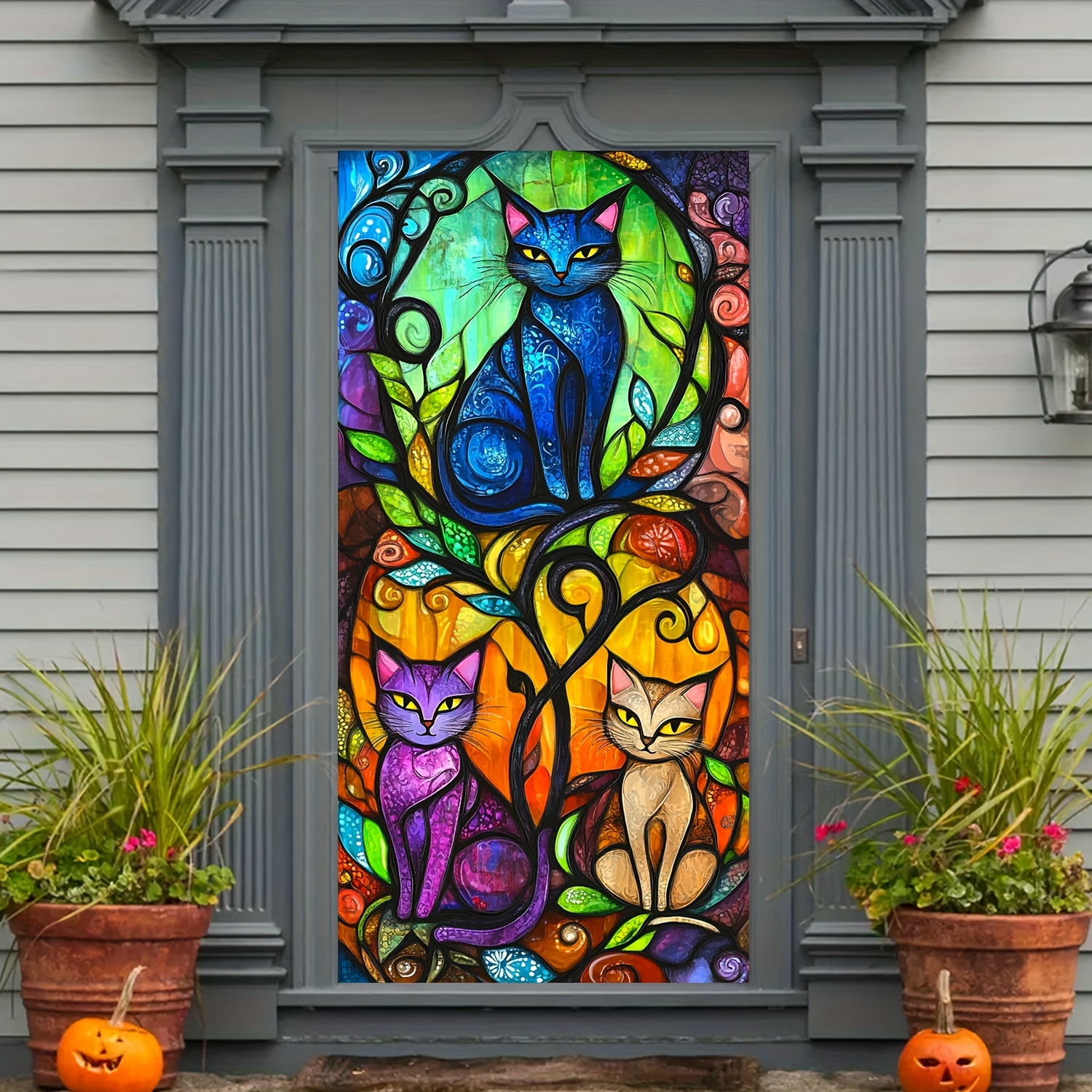 

Stained Cat Curtain - 35.4x70.8 , , For And