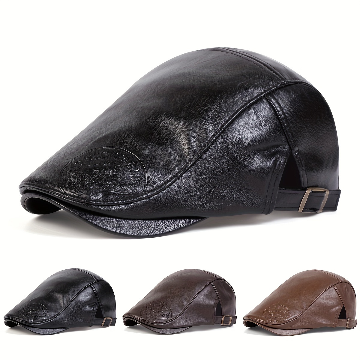 

Men's Adjustable Faux Leather Beret - Stylish & Lightweight, Perfect For Fall/winter Travel & Beach Parties