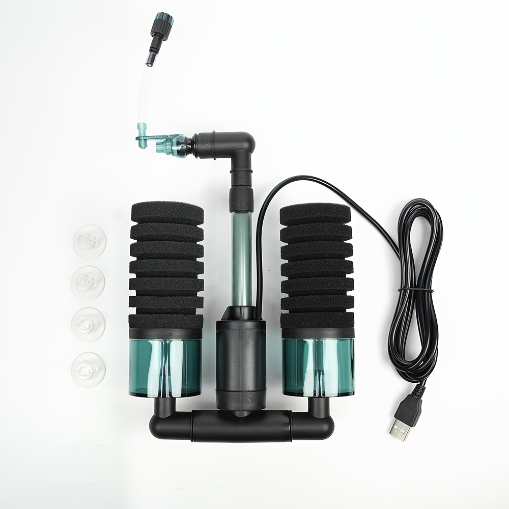 TEMU Usb Dual Sponge Aquarium Filter, Turtle Tank Filter With Oxygenation Effect, Adjustable Height, 360Â° Rotating Outlet, Suitable For 6-30 Gallon