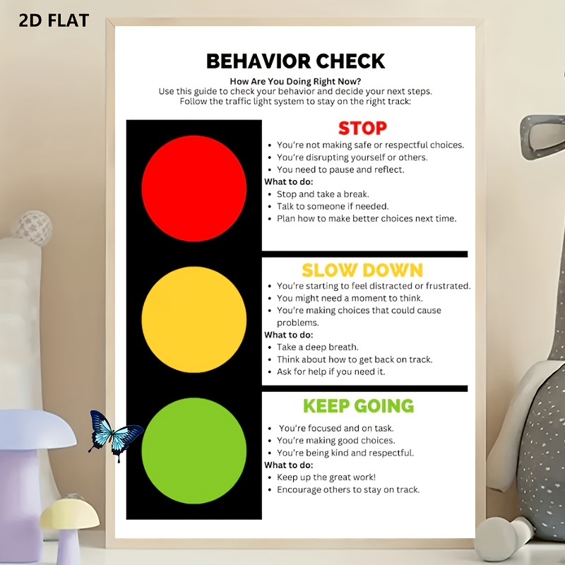 TEMU 2d Flat, 1pc Vintage Behavior Chart Poster Compatible For Autism, Adhd, Ocd - Traffic (//) - Classroom & Wall Art For Aba,, - Vertical Hanging
