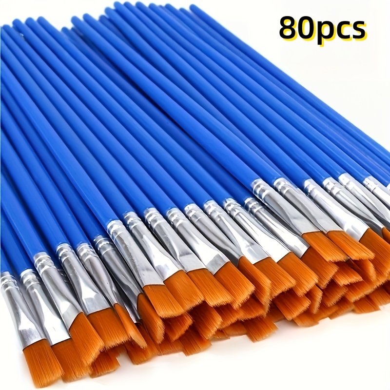 TEMU 80pcs Flat-nibbed Nylon Brushes - Acrylics, Watercolors, Oil Paintings And Diy Line Art - Multi-functional Craft Brushes, Suitable For Students