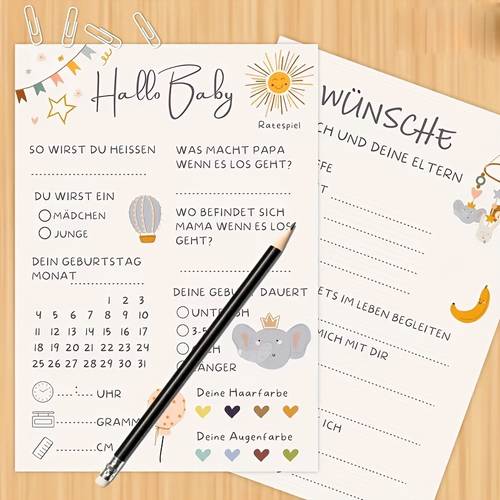 erhältlich in packungen mit 25, 50 oder 100 stück. diese karten sind für party-events und gender reveal feiern. sie verfügen über doppelseitiges design für fragen und antworten und sind ideal für gender reveal anlässe bei babypartys.