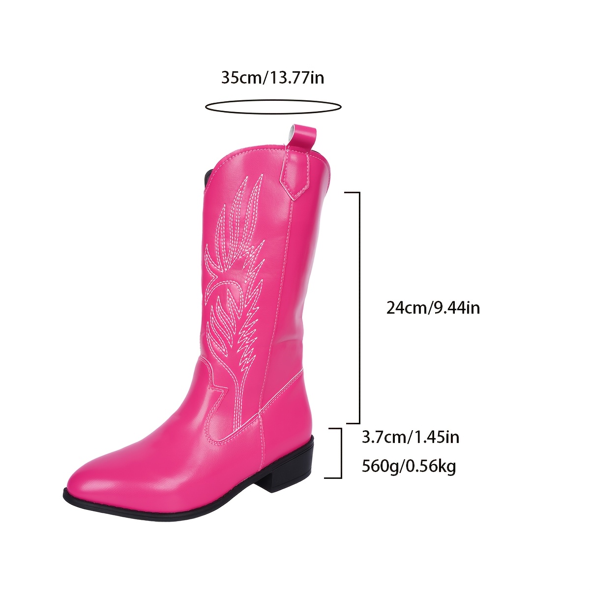 TEMU Women's Metallic Hot Pink Embroidered Western Cowboy Boots, Fashion Knee-high Cowgirl Boots With Stitching, Pointed Toe Chunky Heel Riding Boots