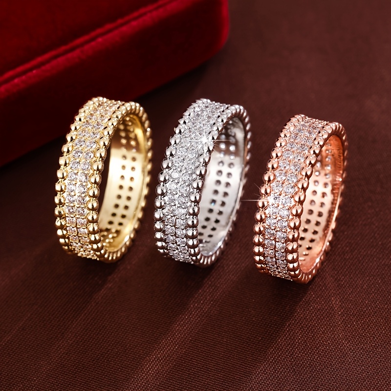 Women's Simple Beaded Edge Design Synthetic Zirconia Ring Set