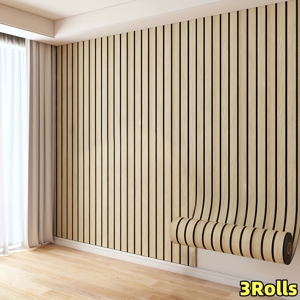 E-shop 1/3 Rolle bedruckte 2D Holzmaserung Gitter Selbstklebende Tapete - 2,1 mm Gerades Design, Ideal für Wohnzimmer TV-Hintergründe und Wandpartien,